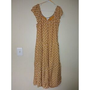 Knox Rose Mustard Yellow Floral Midi Dress Square Neck Short Sleeve Size S